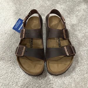 NWT Birkenstock Milano Oiled Leather sandals in color Habana (brown) Size 39